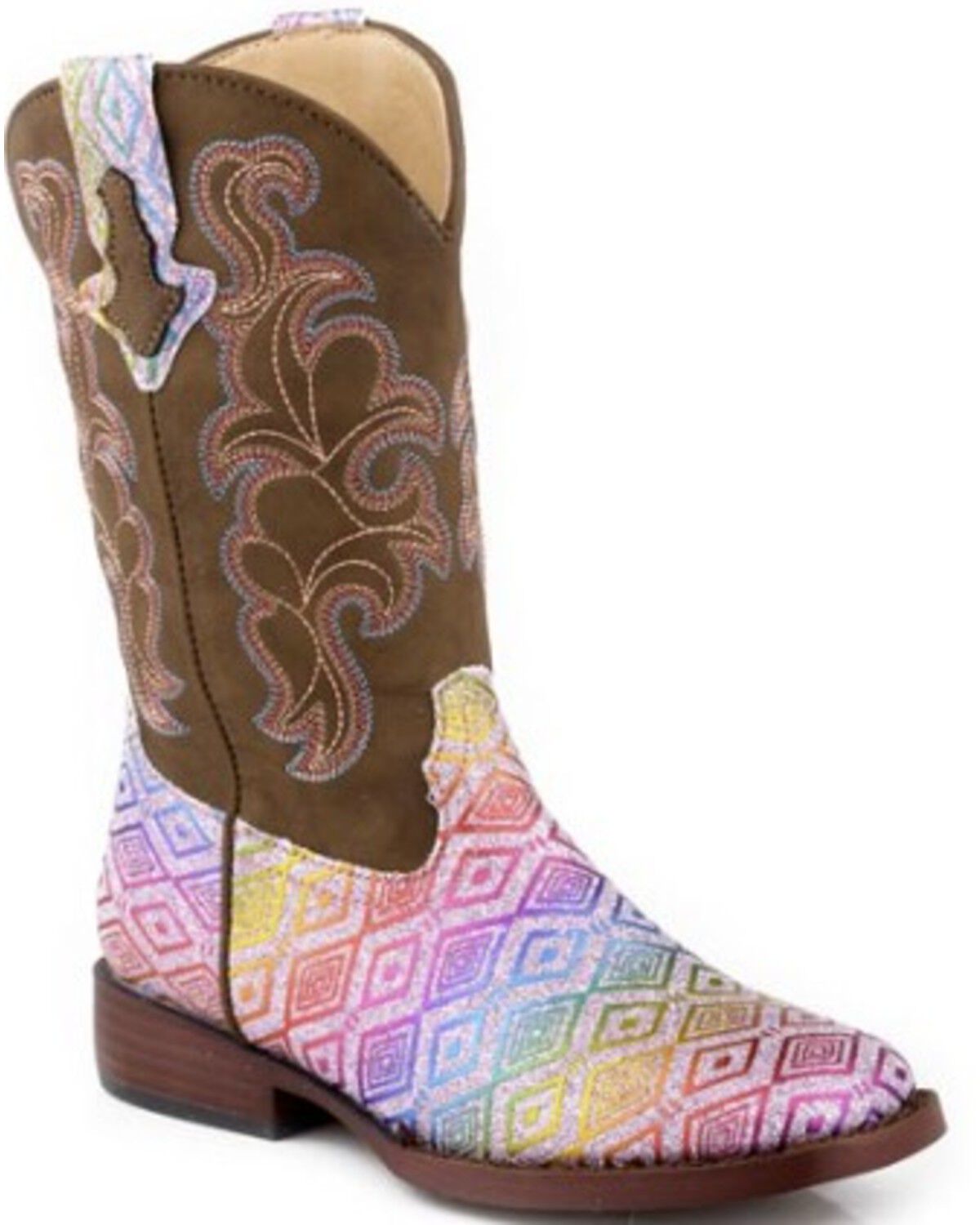 Image #1 - Roper Little Girls' Glitter Maya Western Boots - Broad Square Toe, Pink, hi-res