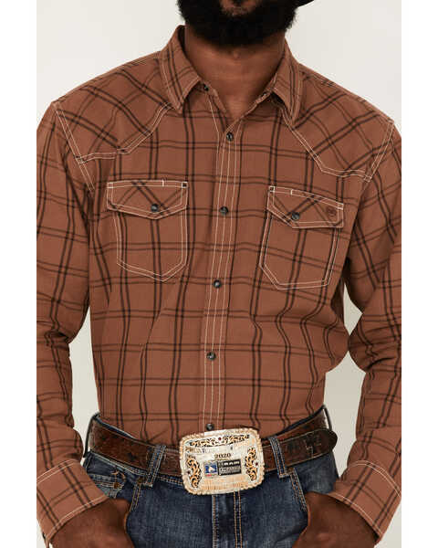 Image #3 - Blue Ranchwear Men's Plaid Print Snap Flannel Western Shirt , Red, hi-res