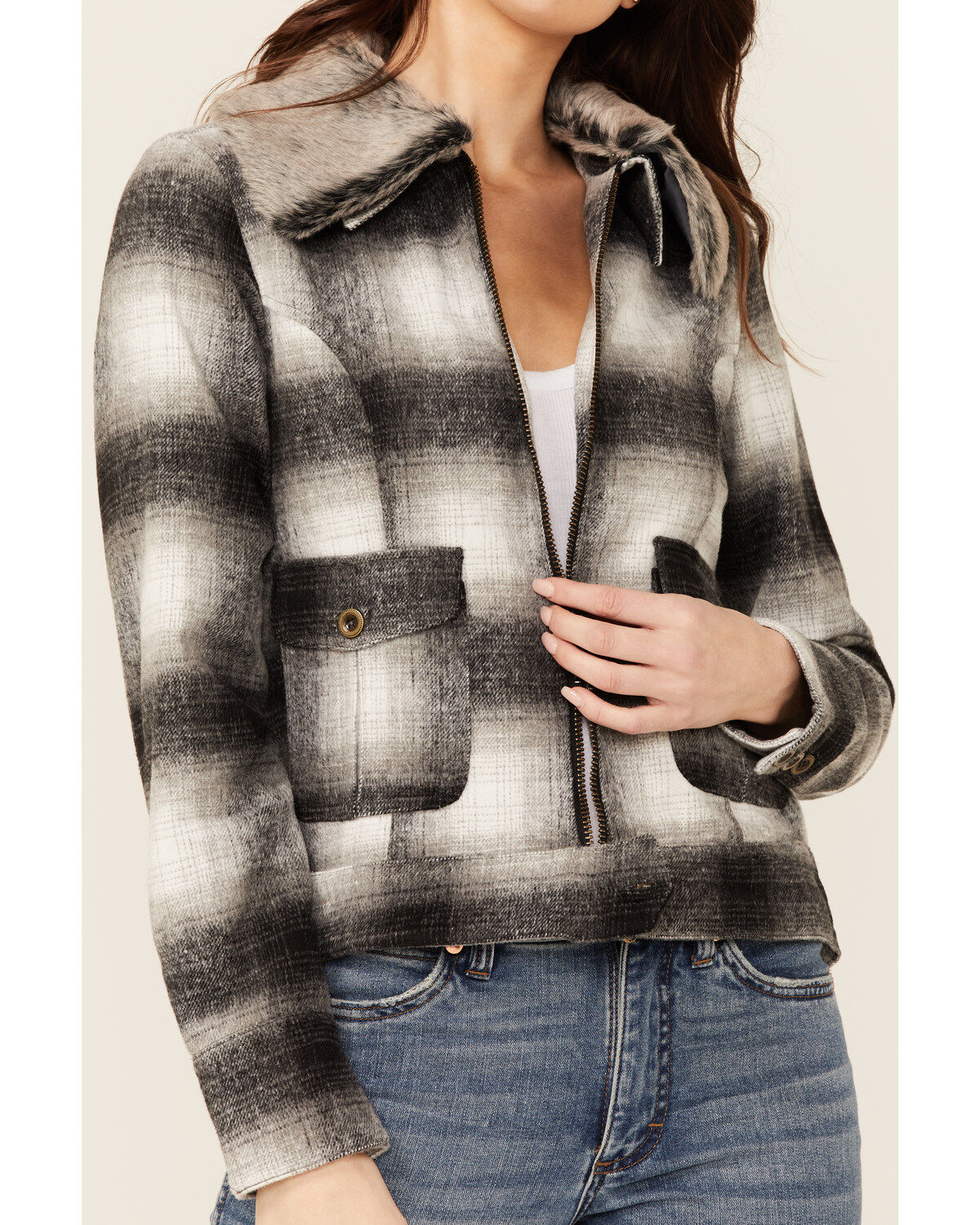 Image #2 - Stetson Women's Ombre Plaid Jacket, Black, hi-res