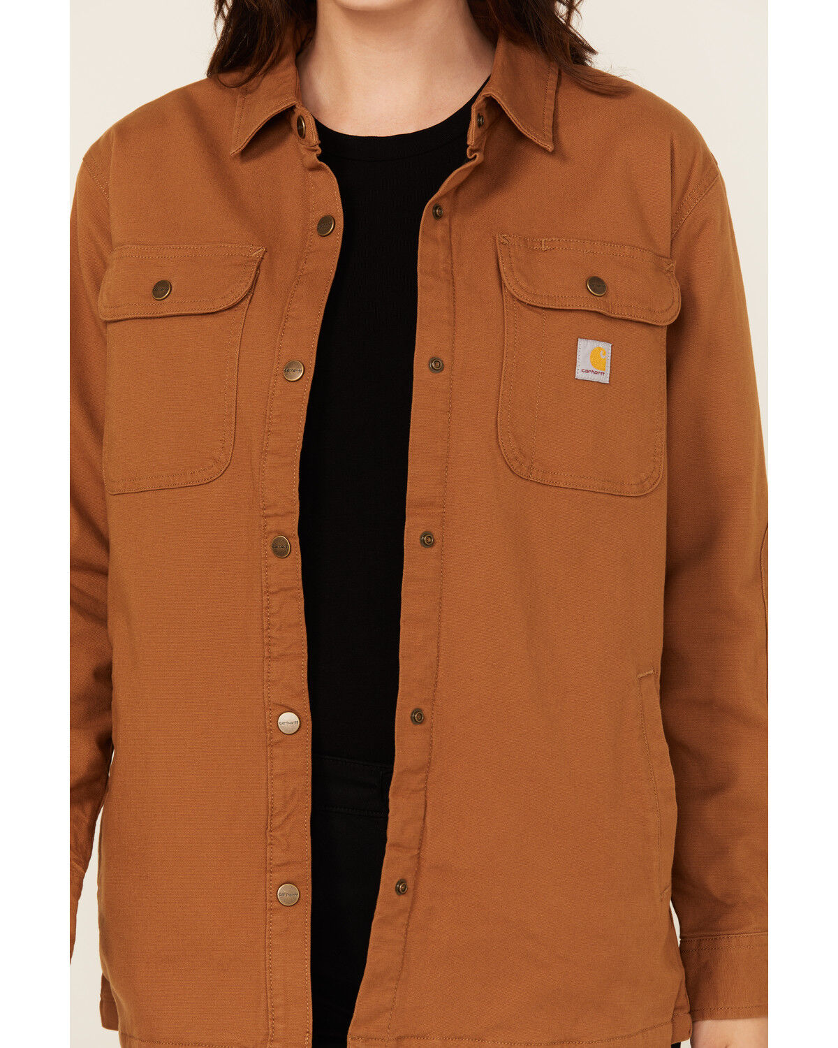 Image #3 - Carhartt Women's Rugged Flex® Loose Fit Canvas Shacket, Brown, hi-res