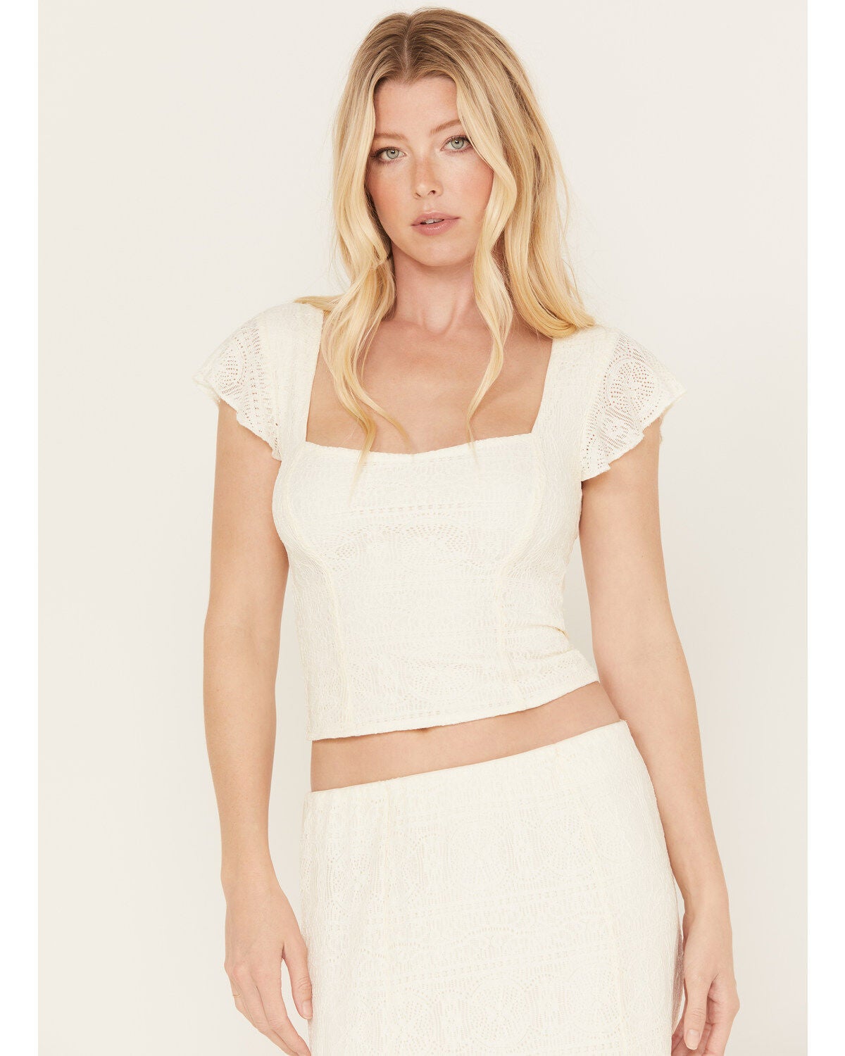 Idyllwind Women's Montana Western Lady Lace Cropped Shirt, Ivory, hi-res