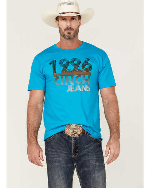 Cinch Men's Large Retro Logo Graphic T-Shirt , Blue, hi-res