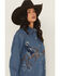 Image #2 - Wrangler Retro Women's Medium Wash Horse Embroidered Long Sleeve Snap Denim Shirt, Blue, hi-res