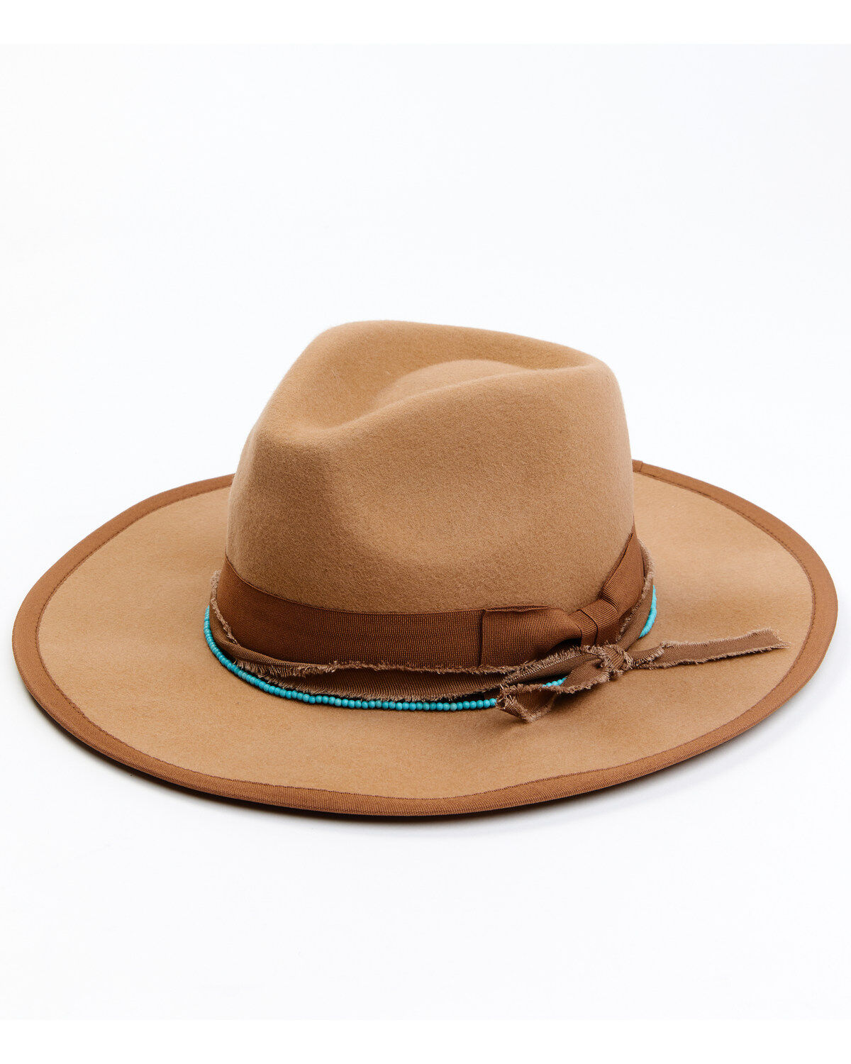 Image #1 - Shyanne Women's Rancher Tonal Ribbons & Turquoise Bead Fedora Hat, Tan, hi-res
