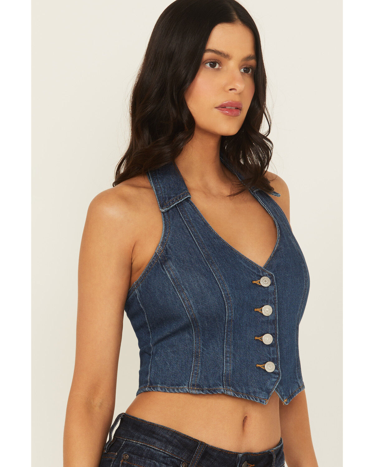 Image #2 - Levi's Women's Dark Wash Denim Halter Top, Blue, hi-res