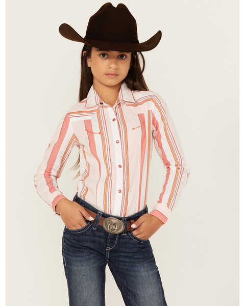 Cruel Girl Girls' Striped Long Sleeve Snap Western Shirt , Red, hi-res