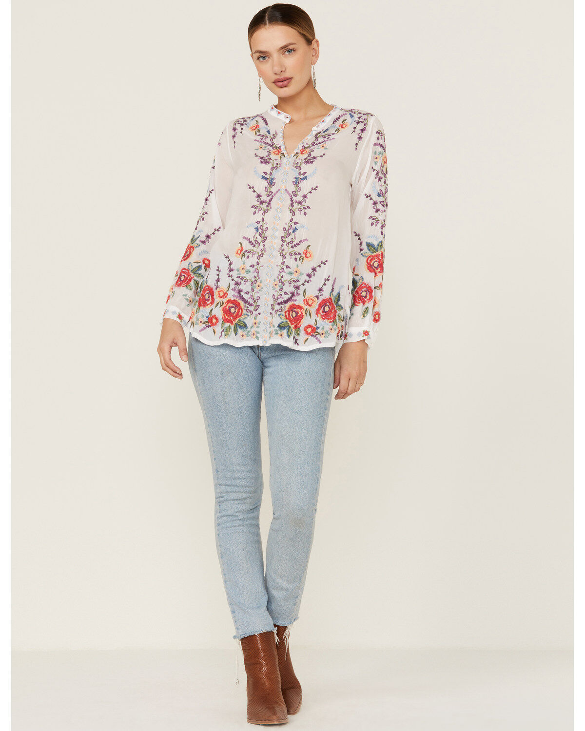 Image #4 - Johnny Was Women's Yasmine Embroidered Long Sleeve White Blouse, White, hi-res