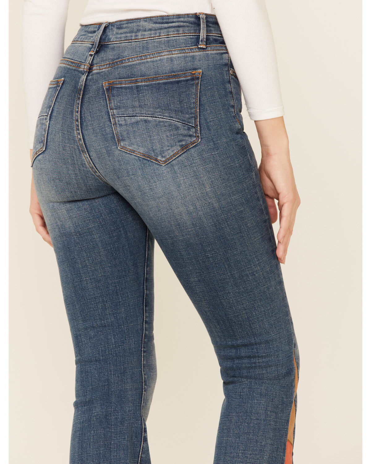 Image #3 - Driftwood Women’s Medium Wash Suede Patchwork Flare Jeans, , hi-res