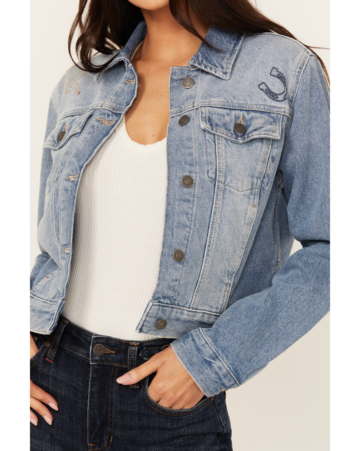 Image #4 - Idyllwind Women's Rigid Foster Medium Wash Embroidered Trucker Jacket, Medium Wash, hi-res