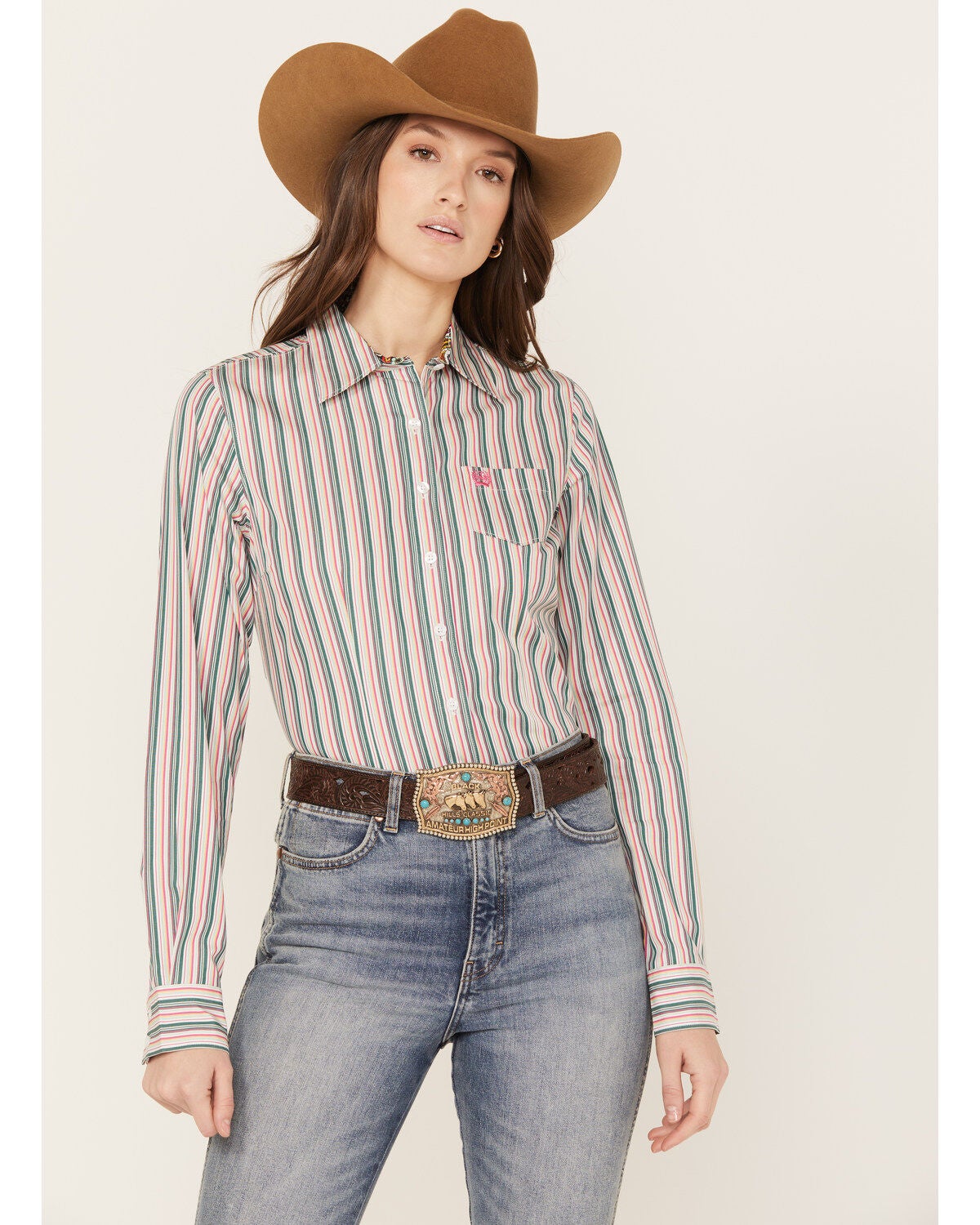 Image #1 - Cinch Women's Striped Long Sleeve Button-Down Western Shirt, , hi-res
