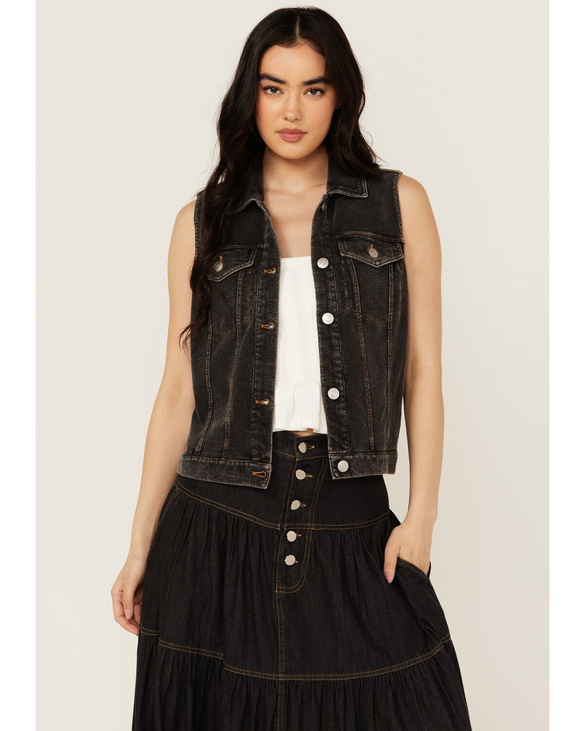 White Crow Women's Washed Knit Vest, Black, hi-res