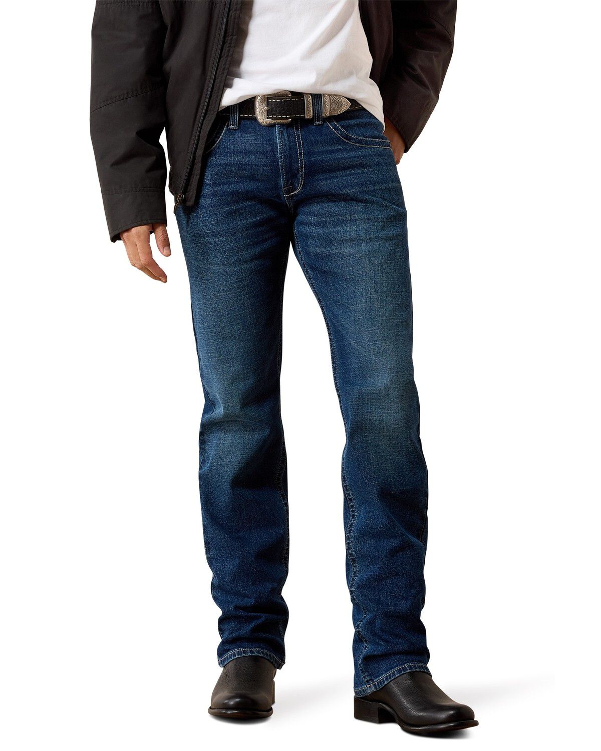 Ariat Men's M2 Kenny Dark Wash Relaxed Straight Stretch Denim Jeans, Dark Wash, hi-res