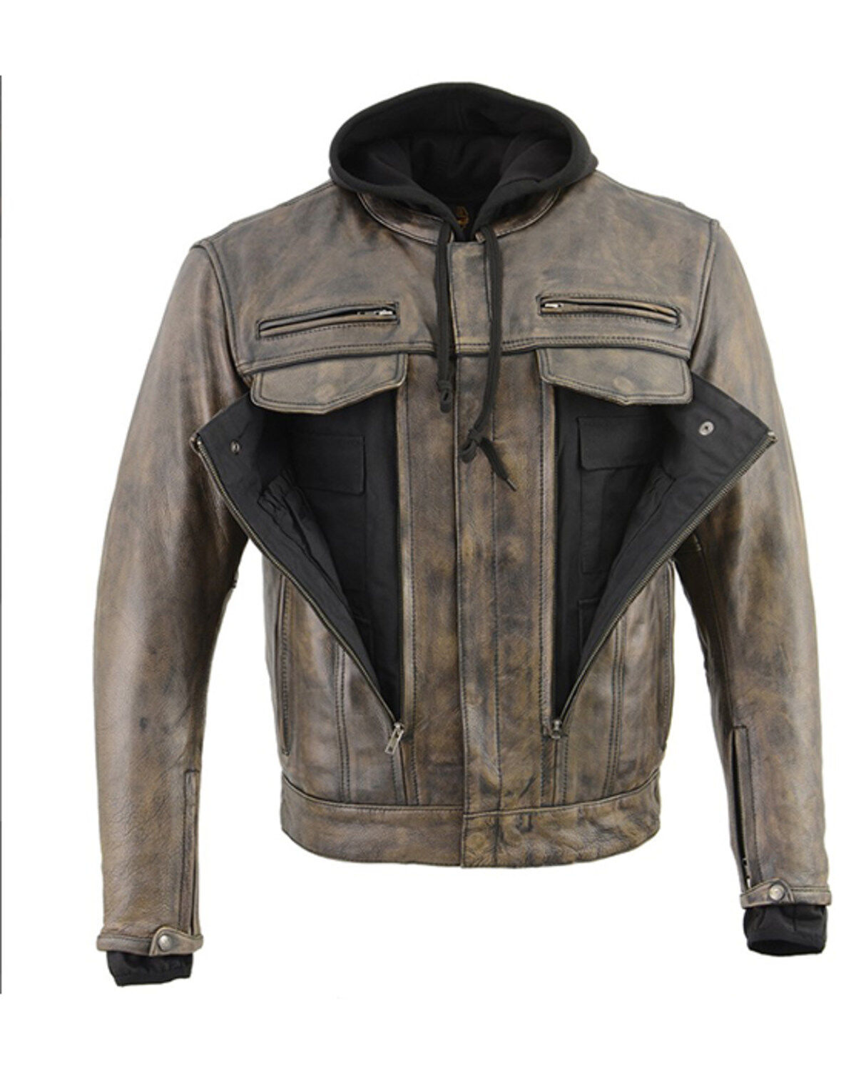 Image #3 - Milwaukee Leather Men's Distressed Utility Pocket Ventilated Concealed Carry Motorcycle Jacket - 4X, Black, hi-res