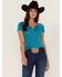 RANK 45® Women's Southwestern Burnout Henley Tee, Teal, hi-res