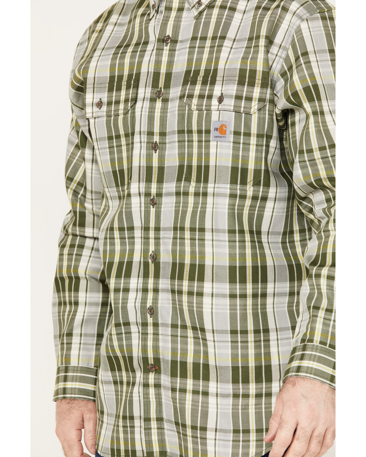 Image #3 - Carhartt Men's FR Force Loose Fit Twill Plaid Print Long Sleeve Button Down Work Shirt, , hi-res