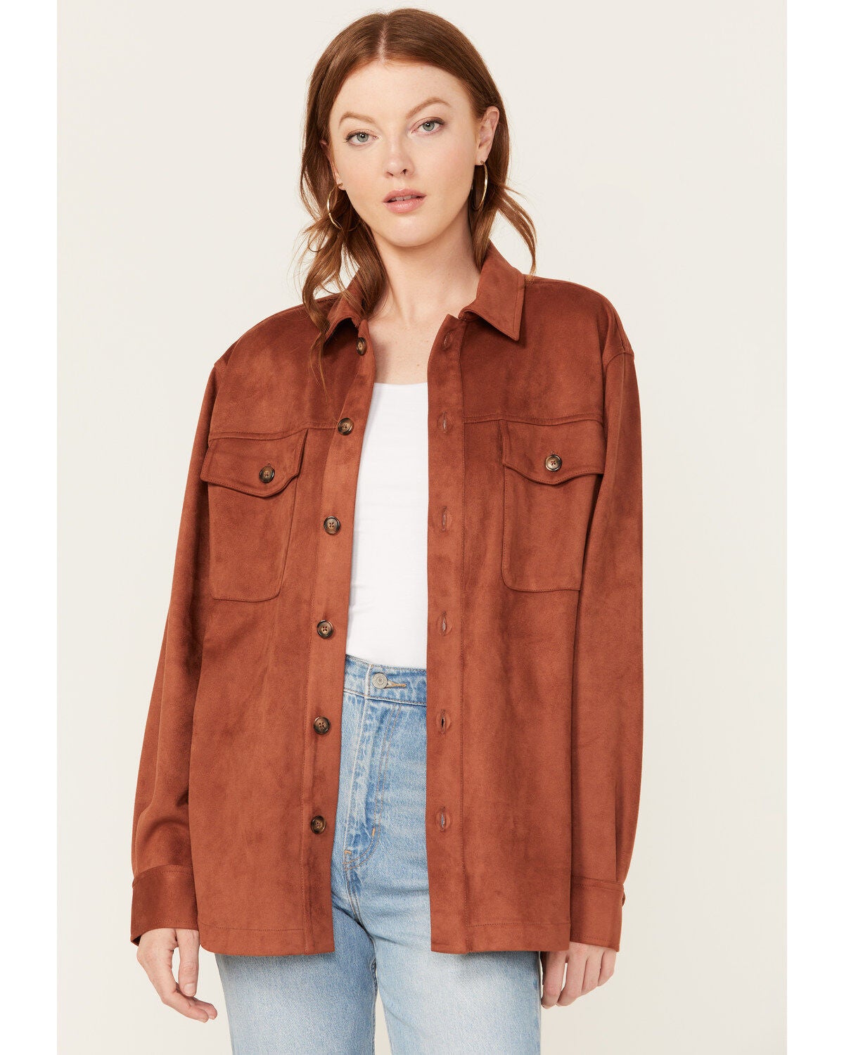 Cleo + Wolf Women's Faux Suede Shacket, Rust Copper, hi-res