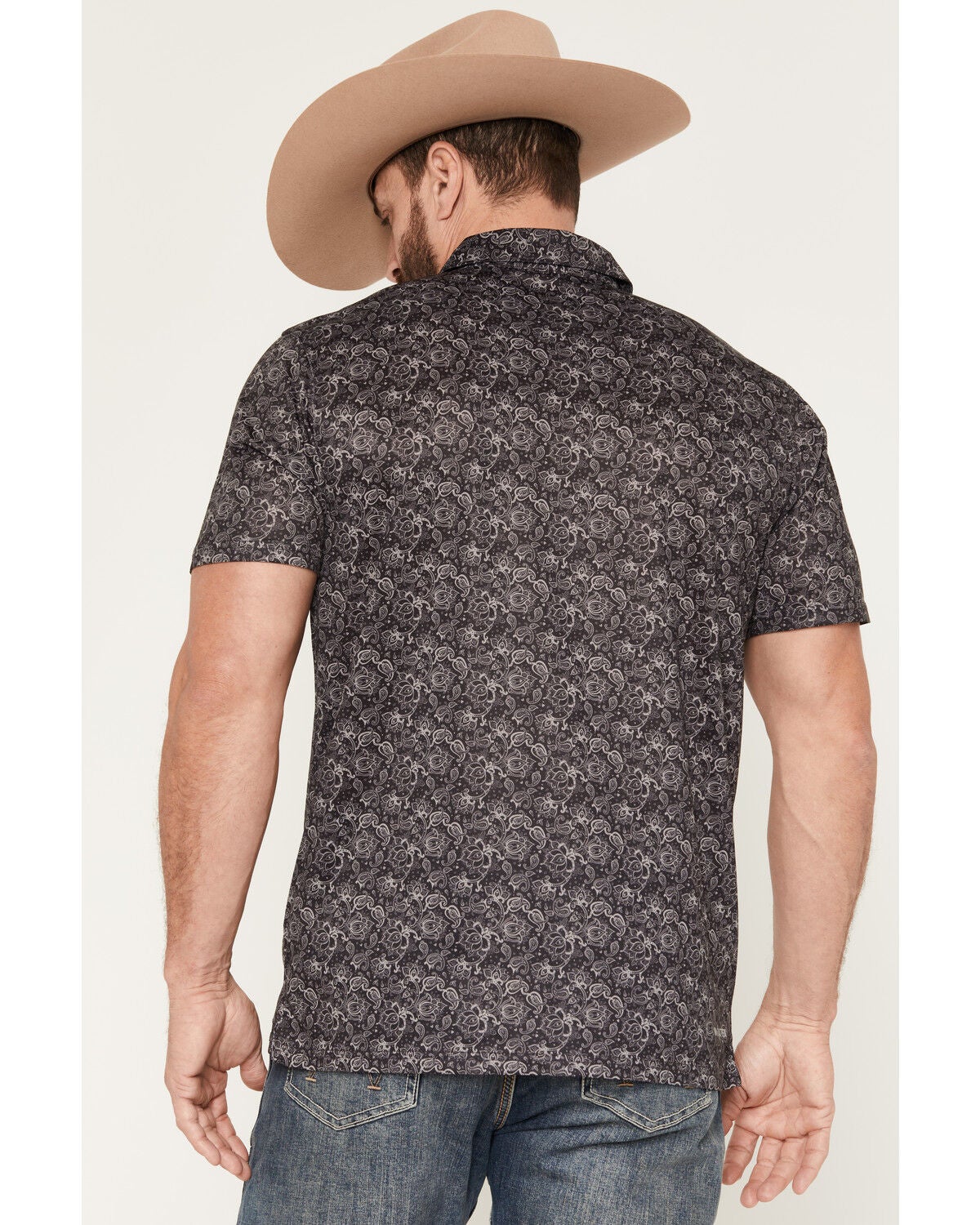 Image #4 - Ariat Men's Paisley Print Short Sleeve Button-Down Polo, Black, hi-res