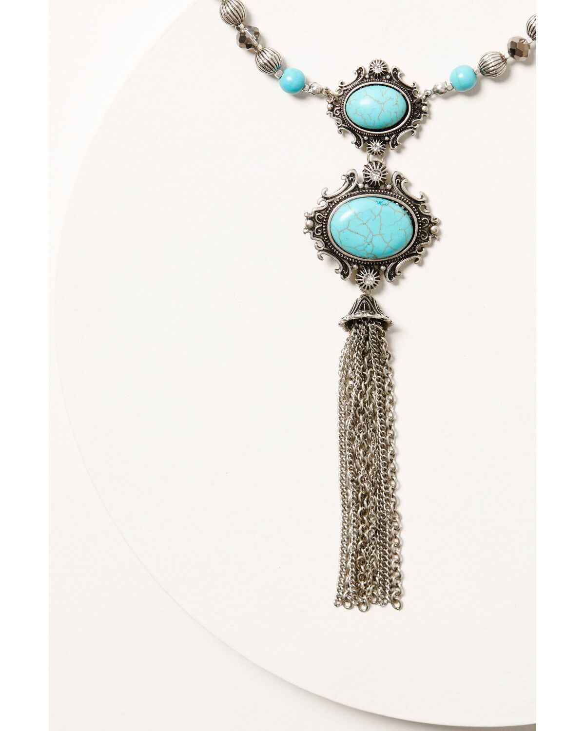 Image #1 - Shyanne Women's Shimmer Concho Double Turquoise Stone Beaded Necklace, Silver, hi-res