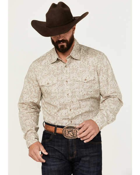 Wrangler 20X Men's Paisley Print Long Sleeve Snap Western Shirt, Sand, hi-res