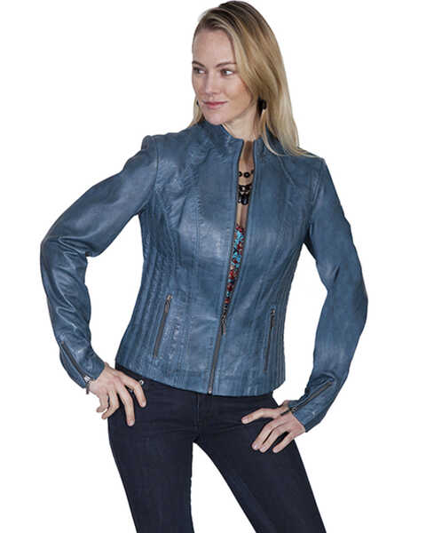 Image #1 - Leatherwear by Scully Women's Blue Lamb Leather Jacket, , hi-res