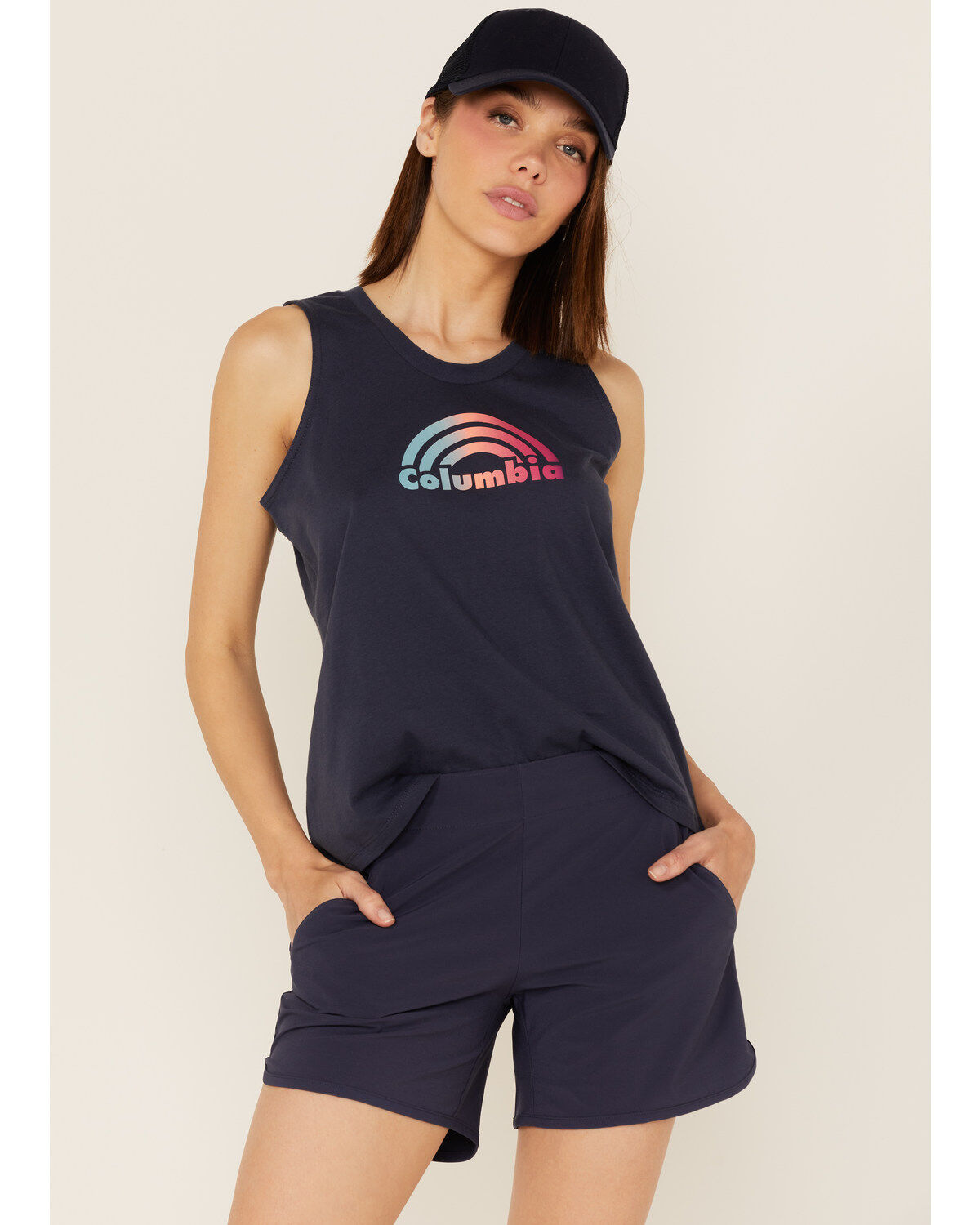 Image #1 - Columbia Women's North Cascades Logo Graphic Tank Top, Navy, hi-res