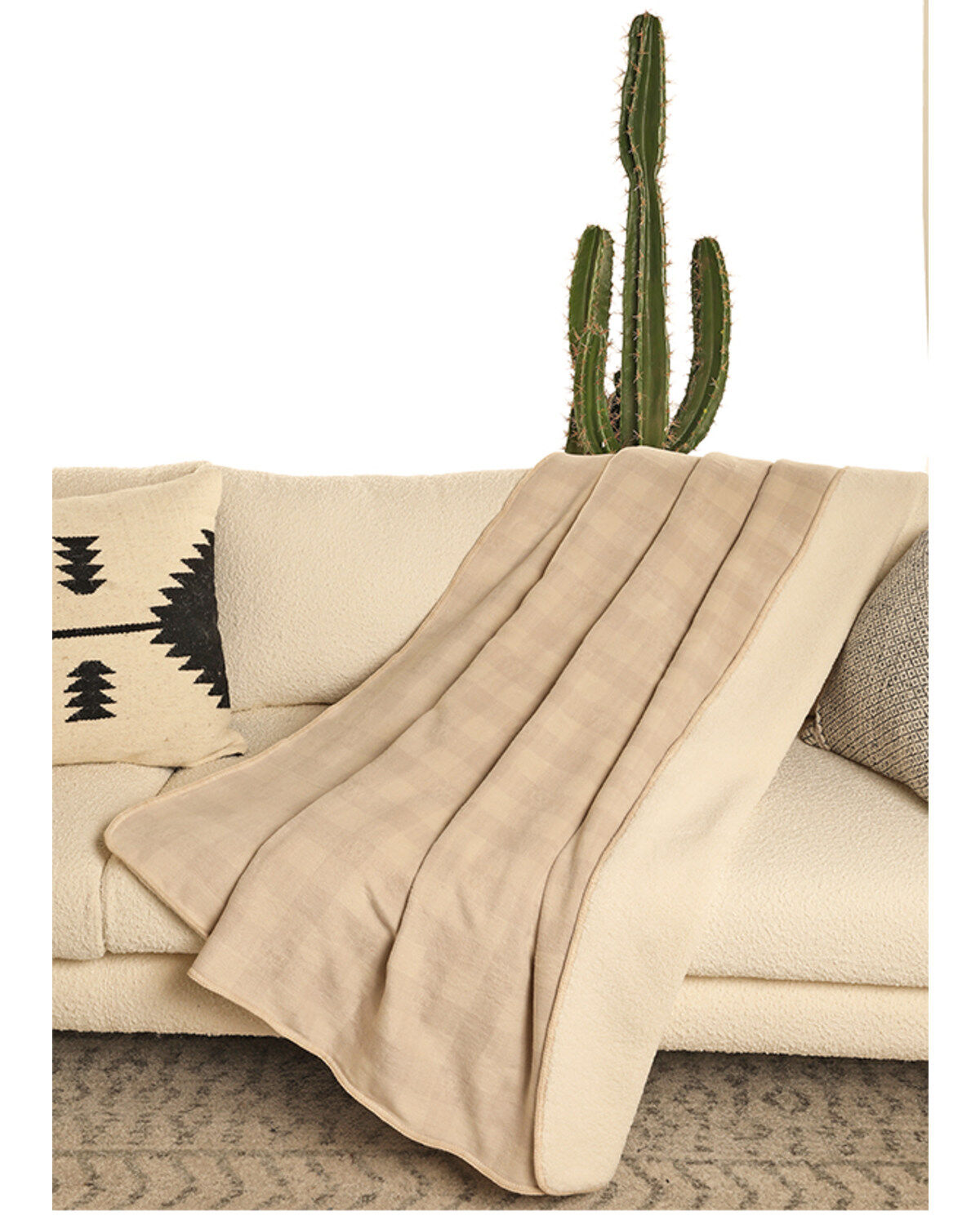 Image #1 - Panhandle Jacquard Southwestern Print Berber Lined Blanket, Cream, hi-res