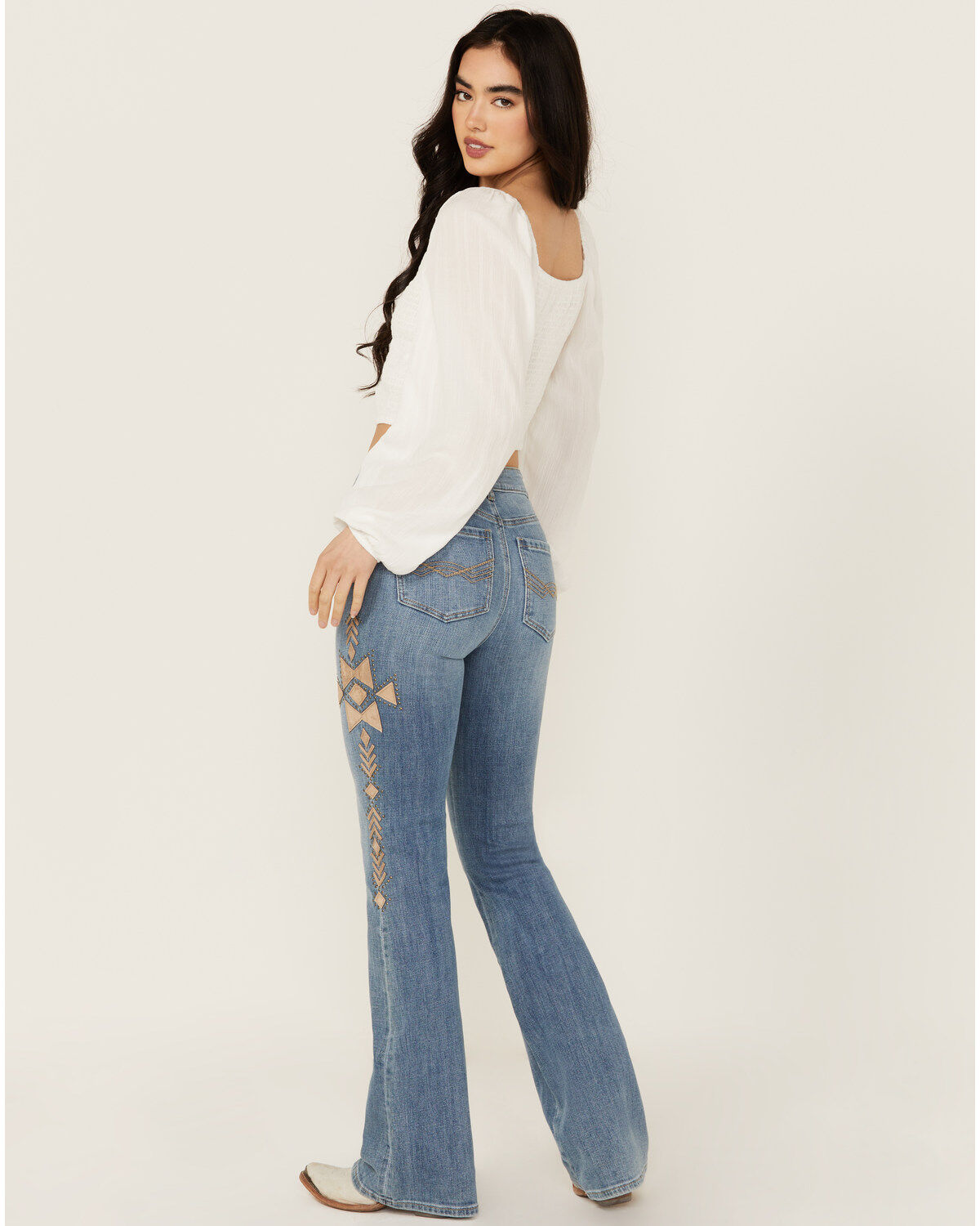Image #4 - Idyllwind Women's Ellis Medium Wash Gypsy High Rise Faux Suede Embellished Bootcut Comfort Stretch Denim Jeans, Medium Wash, hi-res