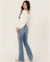 Image #4 - Idyllwind Women's Ellis Medium Wash Gypsy High Rise Faux Suede Embellished Bootcut Comfort Stretch Denim Jeans, Medium Wash, hi-res