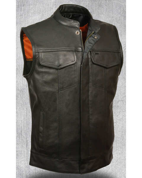 Milwaukee Leather Men's Open Neck Snap/Zip Front Club Style Vest - 4X, Black, hi-res