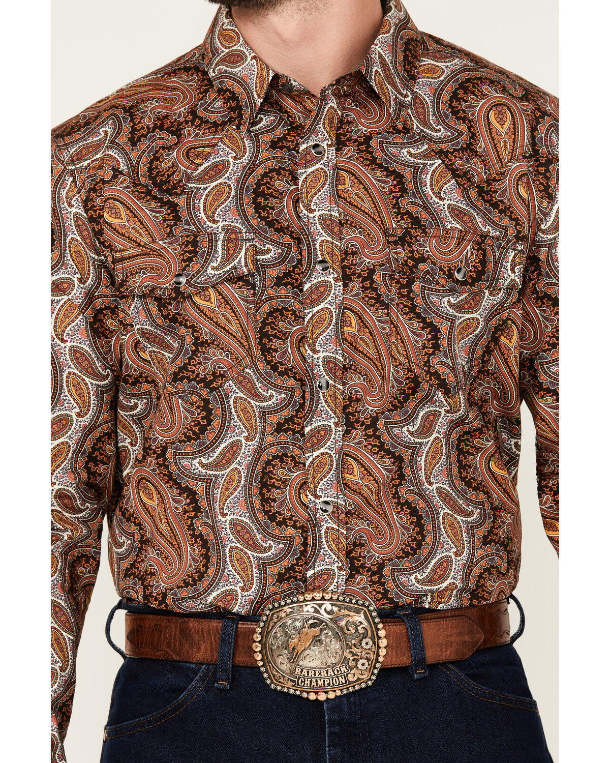 Image #3 - Cody James Men's Dennis Paisley Print Long Sleeve Snap Western Shirt, Rust, hi-res