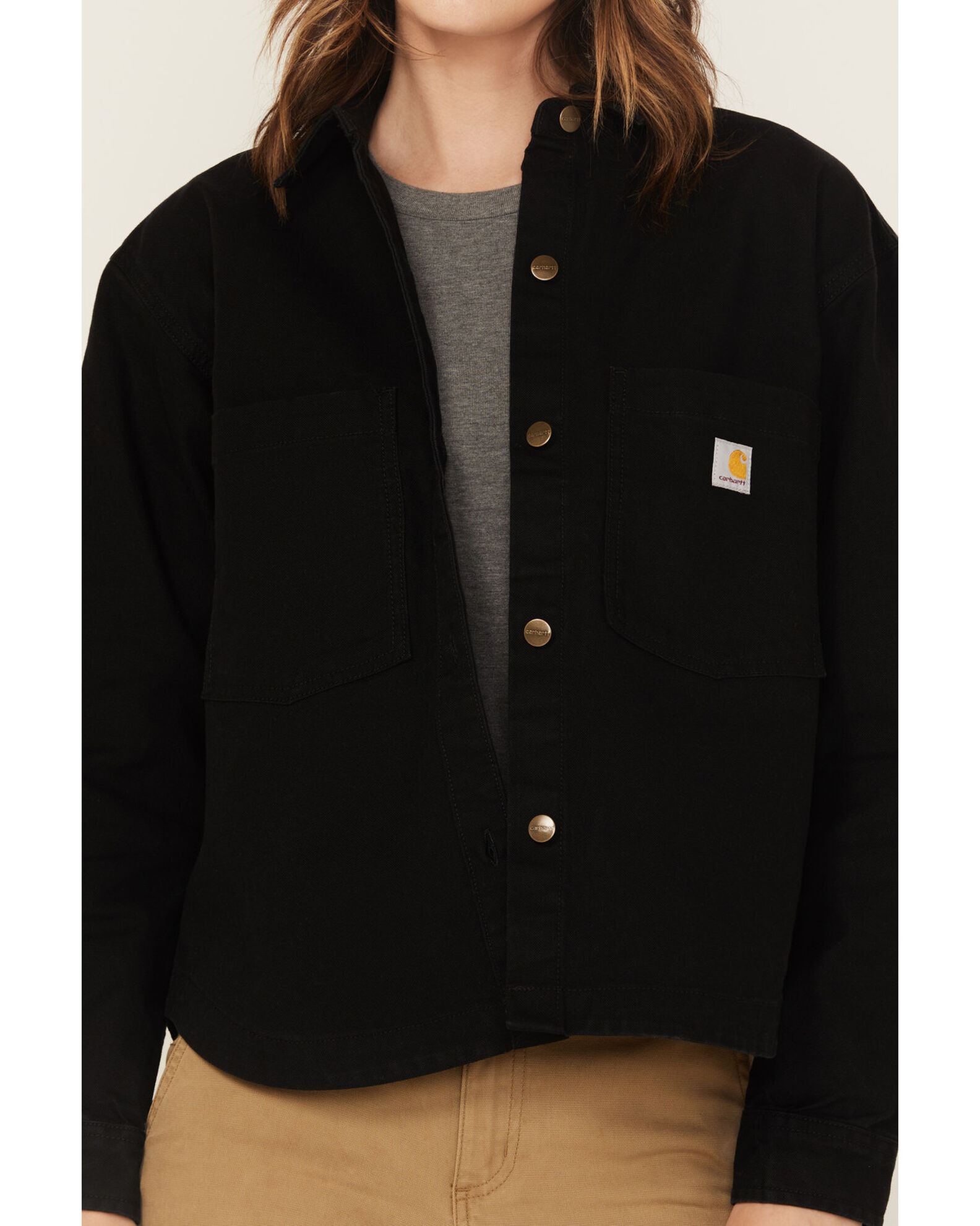 Image #3 - Carhartt Women's Rugged Flex Loose Fit Heavyweight Duck Long Sleeve Button-Down Work Shirt, Black, hi-res