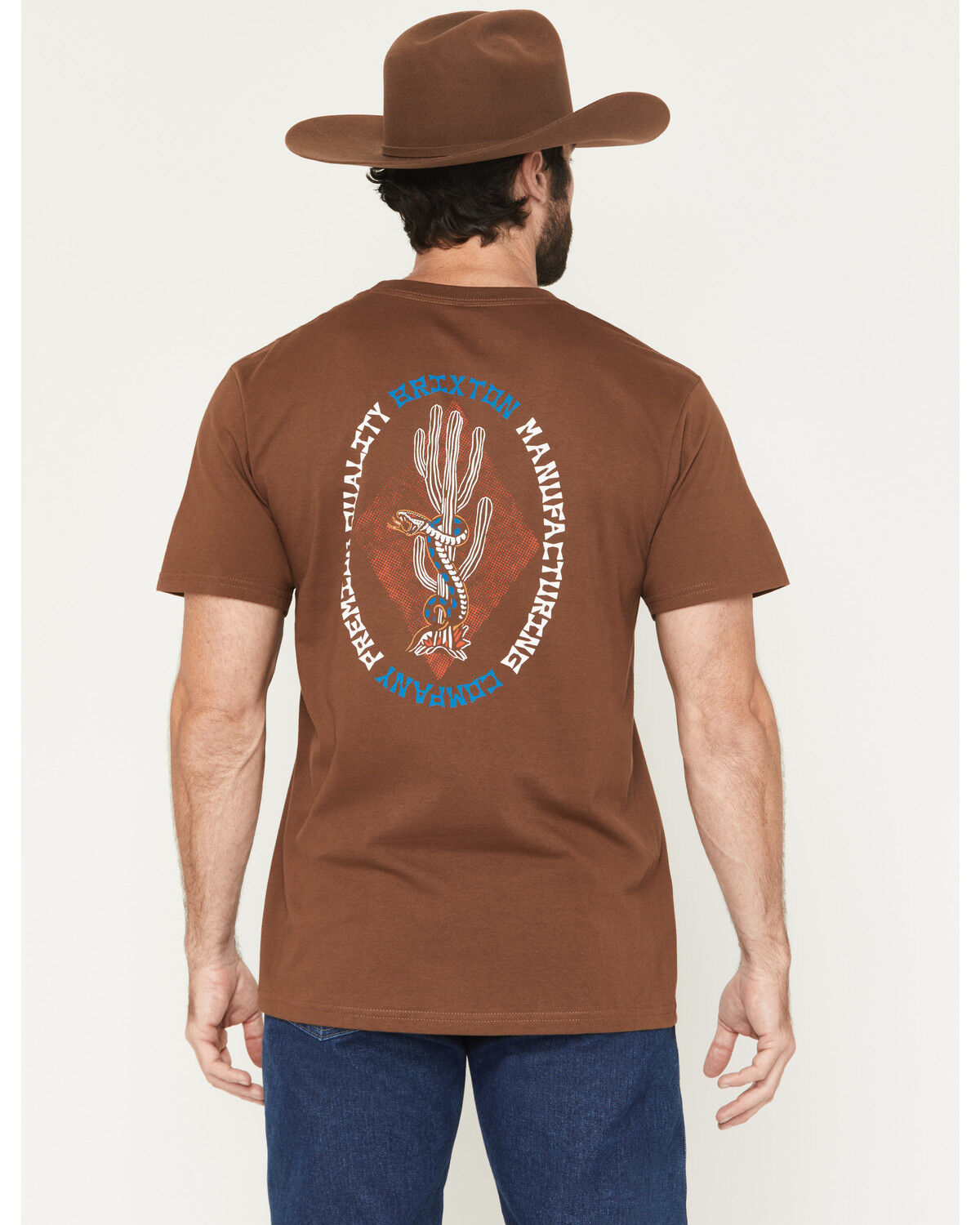 Image #1 - Brixton Men's Boot Barn Exclusive Burrill Short Sleeve Graphic T-Shirt, Brown, hi-res