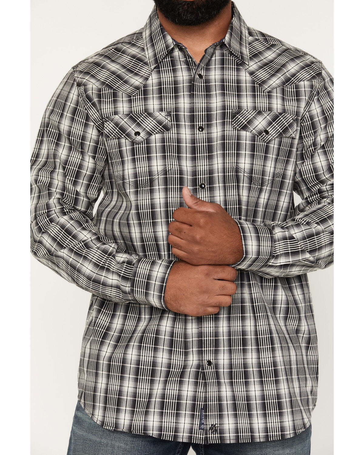 Image #3 - Moonshine Spirit&reg;&nbsp;Men's Kick Back Dobby Plaid Print Long Sleeve Snap Western Shirt, Black, hi-res