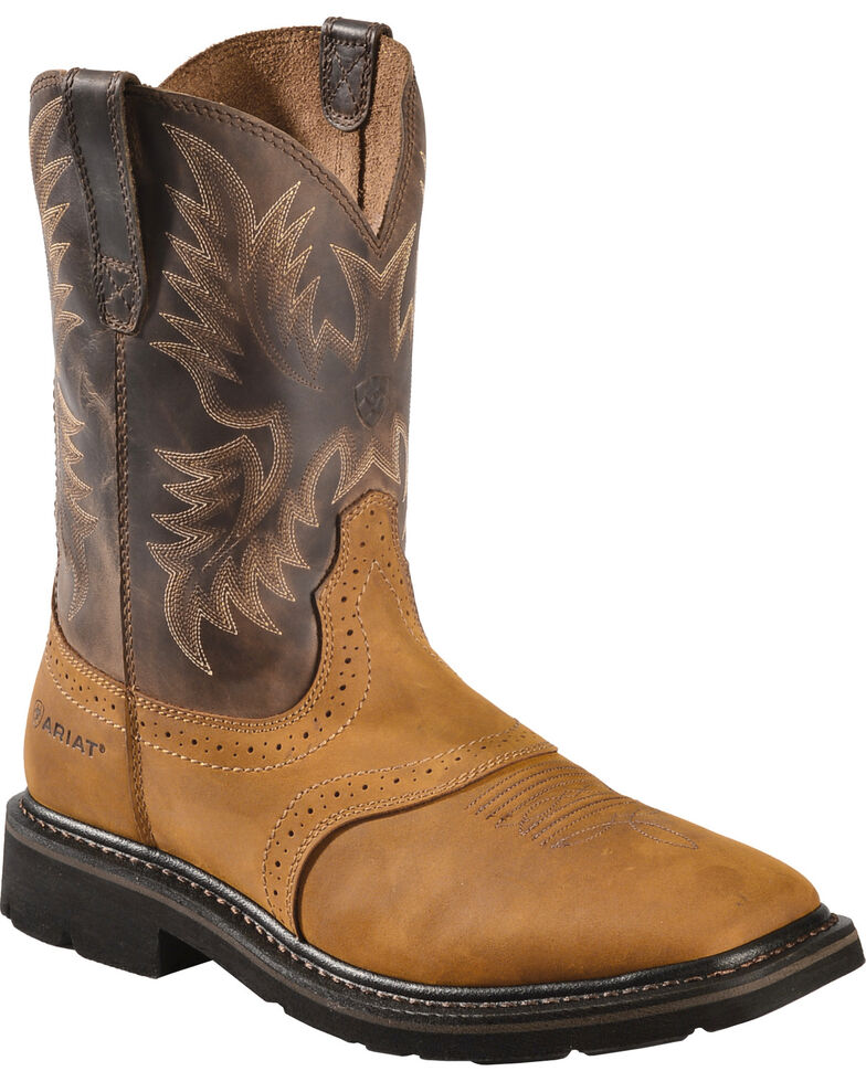 Ariat Sierra Pull-On Western Work Boots - Square Toe, Aged Bark, hi-res