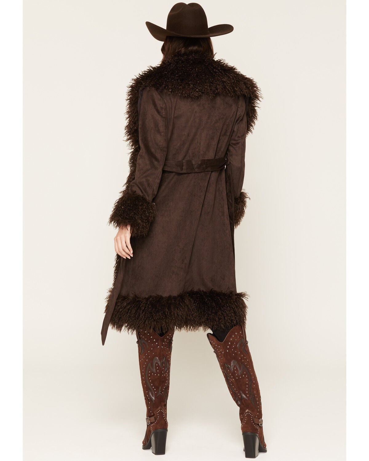Image #4 - Azalea Wang Women's Gilda Long Faux Fur Trench Coat, Chocolate, hi-res