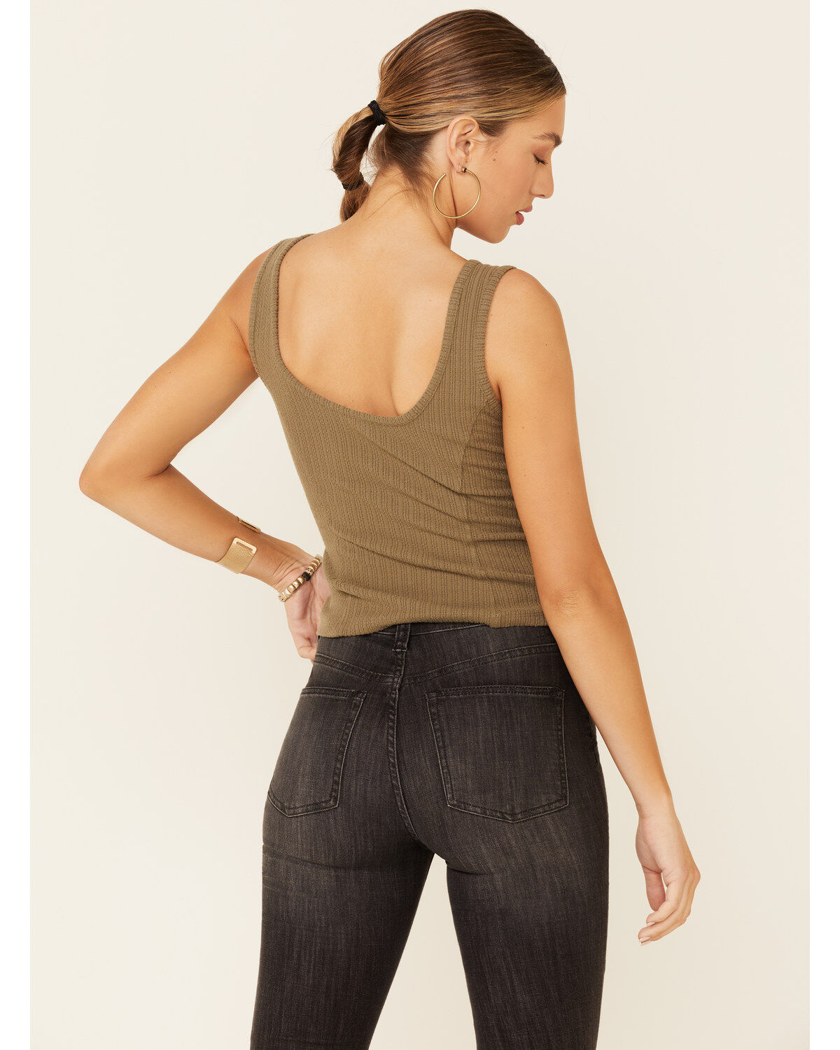 Image #4 - Shyanne Women's Ribbed Suede Placket Button-Down Tank Top, Olive, hi-res