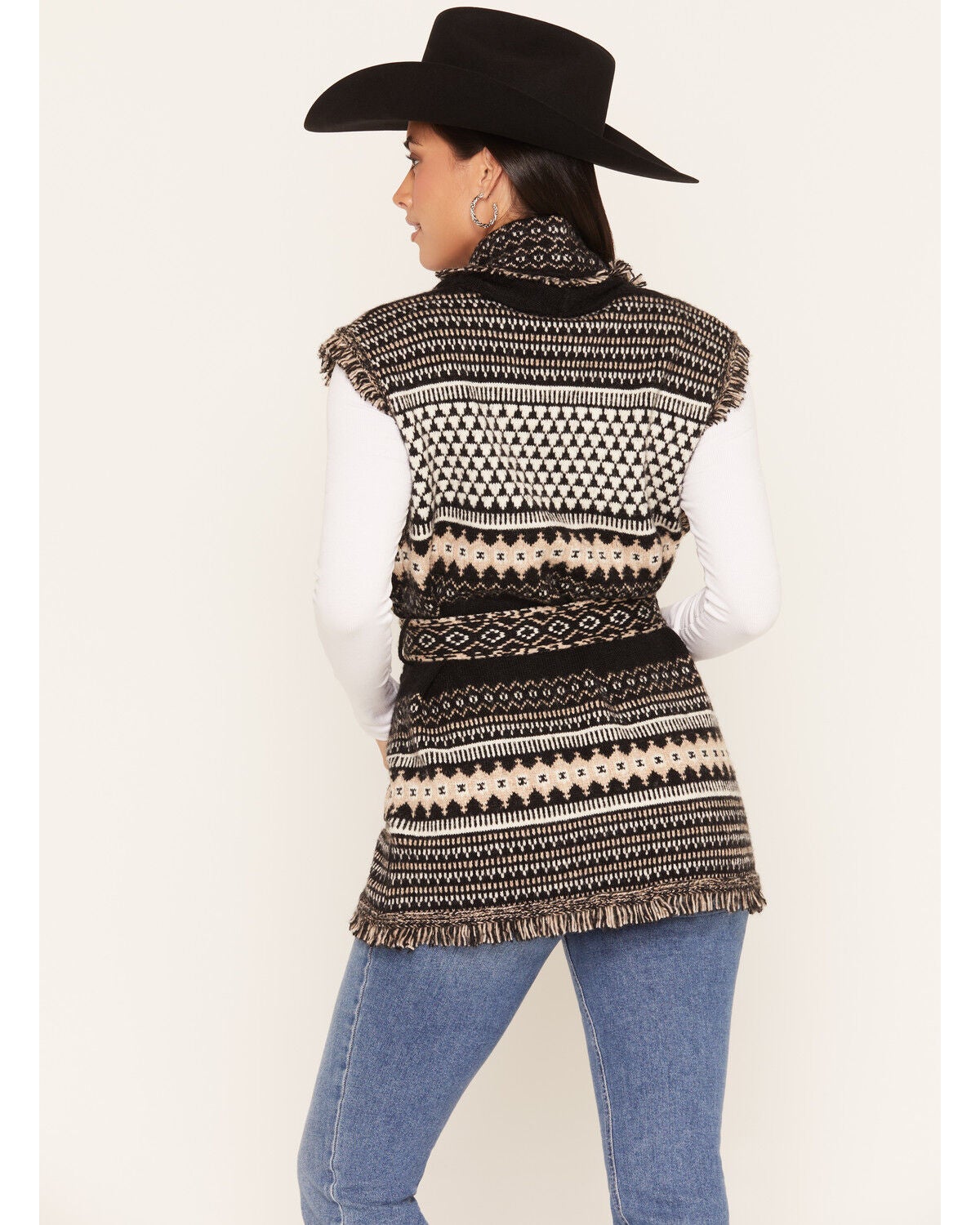 Image #4 - Elan Women's Southwestern Print Sweater Vest, Black, hi-res