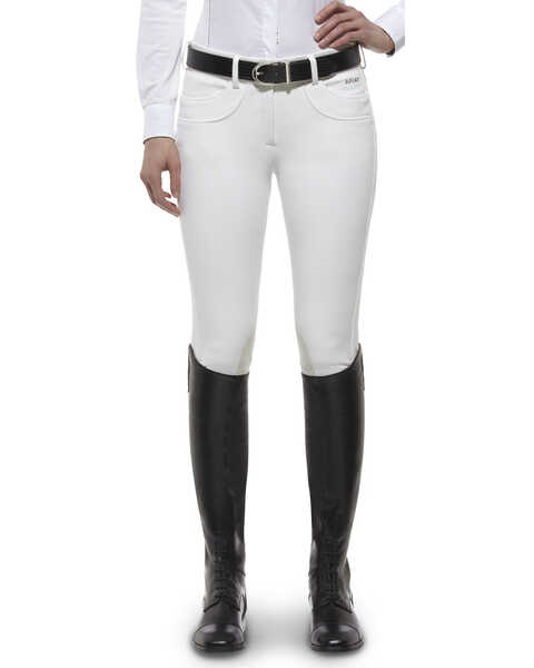 Image #2 - Ariat Women's Olympia Zip-Front Low Rise Knee Patch Breeches, White, hi-res