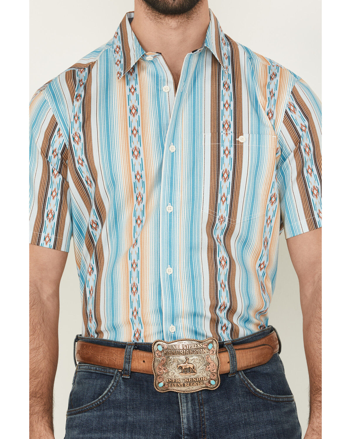 Product Name:  RANK 45® Men's Levi Striped Short Sleeve Button-Down Stretch Western Shirt