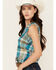 Image #2 - Shyanne Women's Plaid Print Twill Sleeveless Button-Down Western Shirt, Medium Blue, hi-res