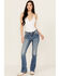 Image #3 - Miss Me Women's Medium Wash Mid Rise Wing Pocket 32" Bootcut Stretch Denim Jeans, Medium Wash, hi-res