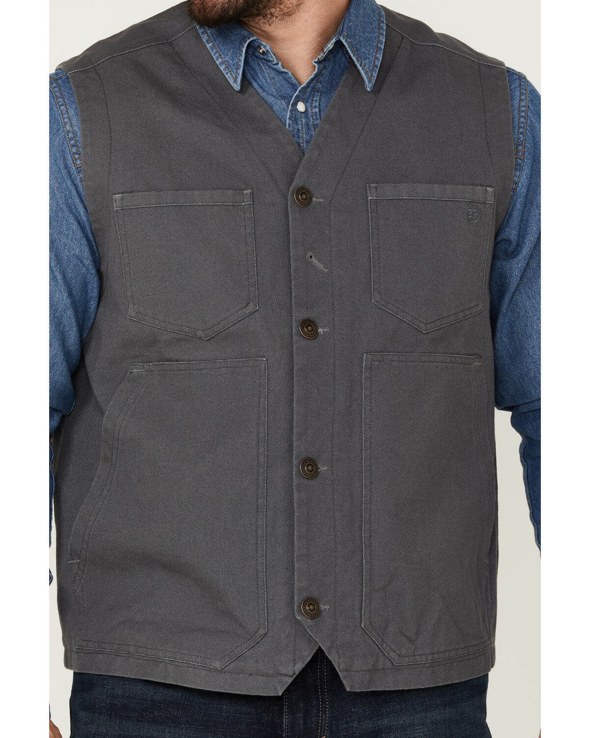 Image #4 - Blue Ranchwear Men's Solid Button-Down Duck Canvas Vest, Charcoal, hi-res