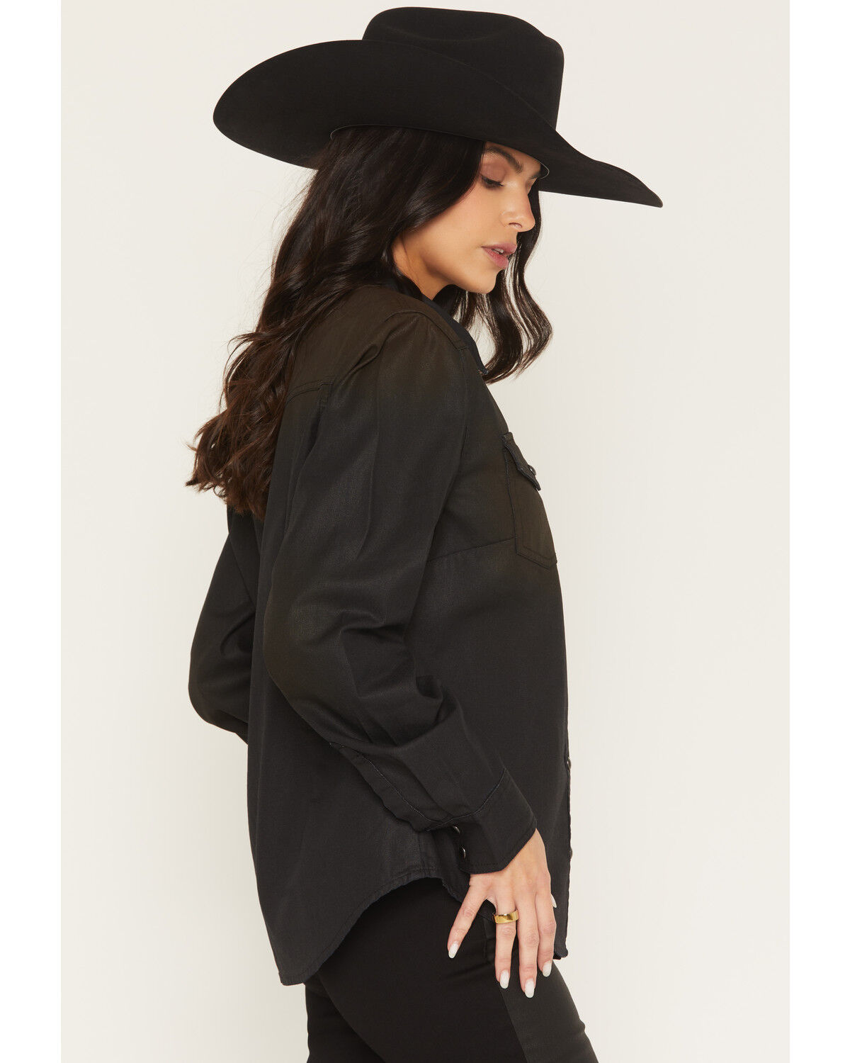 Image #2 - Idyllwind Women's Midnight Cowboy Coated Long Sleeve Snap Western Shirt, Black, hi-res