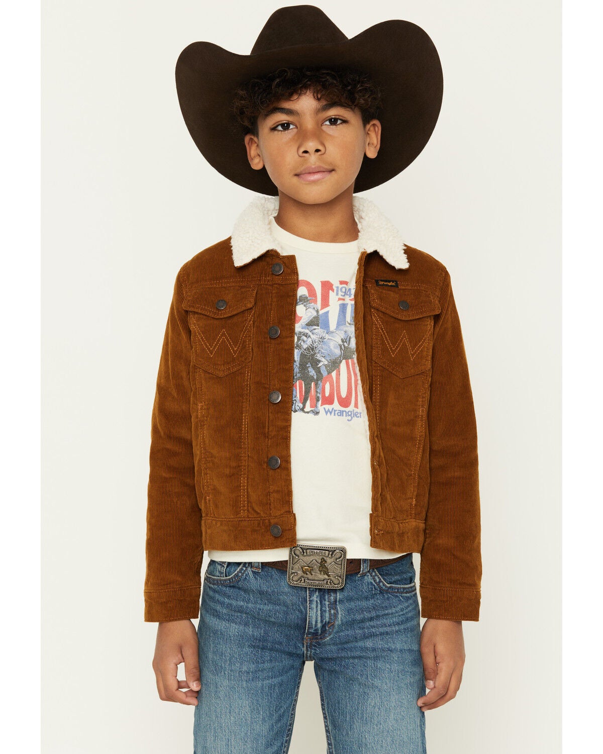 Wrangler Boys' Corduroy Sherpa Lined Button-Down Jacket, Tan, hi-res