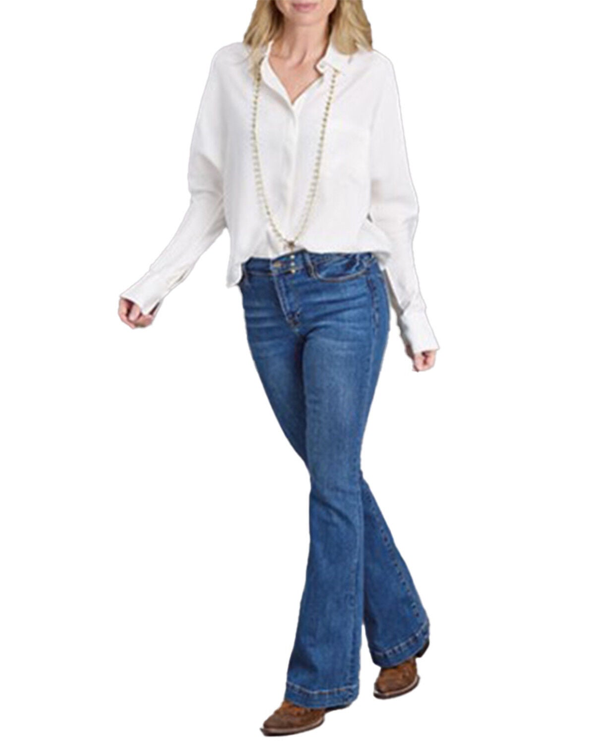 Stetson Women's Loose Collared Blouse, White, hi-res