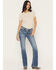 Image #3 - Miss Me Women's Medium Wash Mid Rise Americana Pocket 34" Bootcut Stretch Denim Jeans, Medium Wash, hi-res