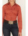 Cinch Women's Striped Geo Print Long Sleeve Button Down Shirt, Orange, hi-res