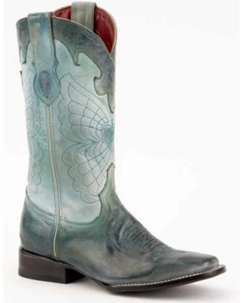 Image #1 - Ferrini Women's Glacier Butterfly Heart Shaft Western Boots - Square Toe, Teal, hi-res