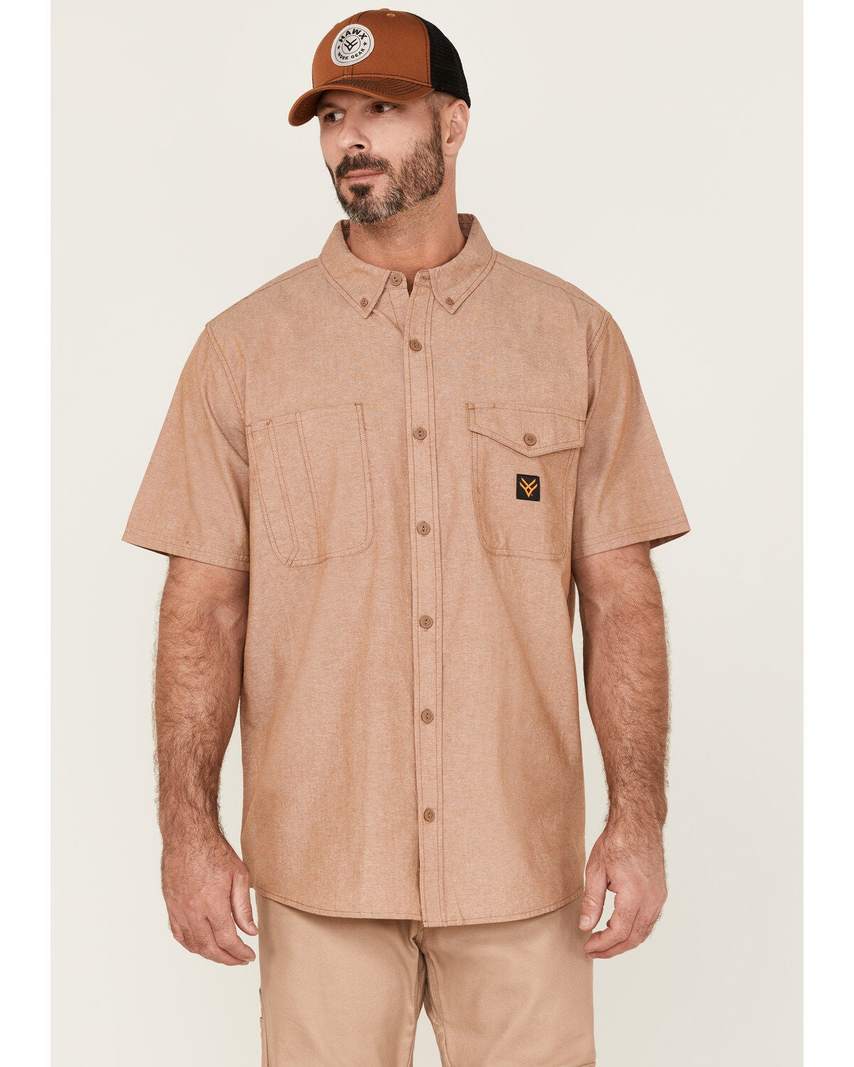 Hawx Men's Solid Short Sleeve Button-Down Work Shirt, Rust Copper, hi-res