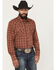Image #1 - Wrangler Retro Men's Plaid Print Long Sleeve Snap Western Shirt, Rust Copper, hi-res